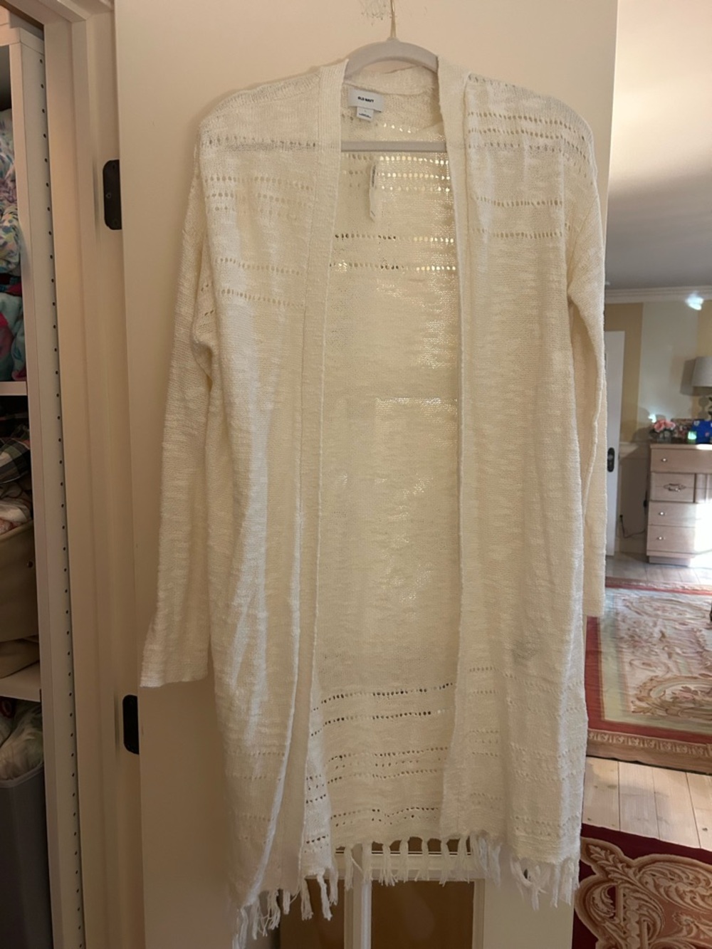Old Navy Cream Open-Knit Fringe Cardigan